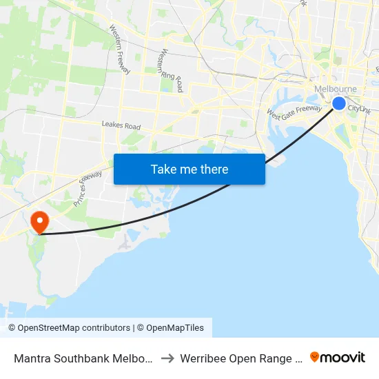 Mantra Southbank Melbourne to Werribee Open Range Zoo map