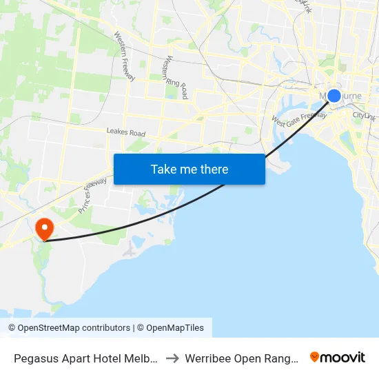 Pegasus Apart Hotel Melbourne to Werribee Open Range Zoo map