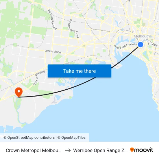 Crown Metropol Melbourne to Werribee Open Range Zoo map
