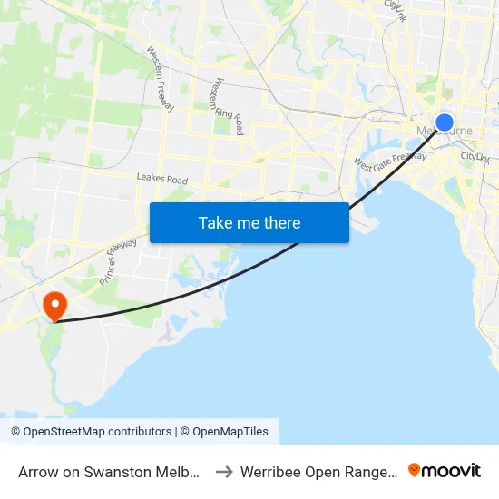 Arrow on Swanston Melbourne to Werribee Open Range Zoo map