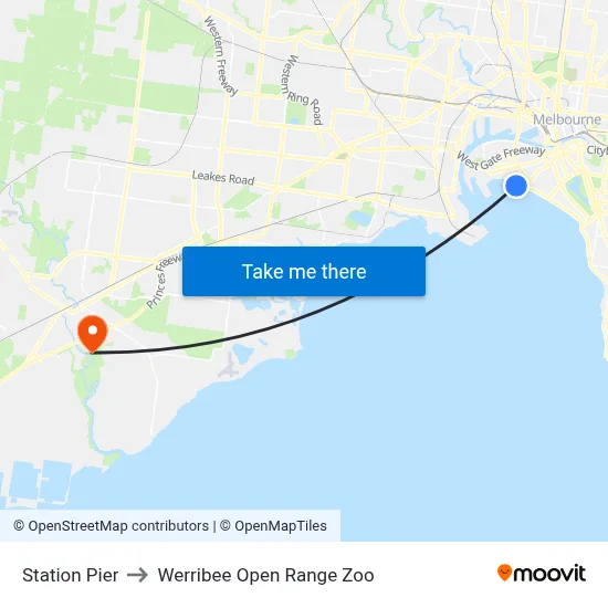 Station Pier to Werribee Open Range Zoo map