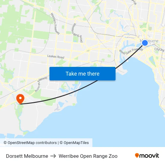 Dorsett Melbourne to Werribee Open Range Zoo map