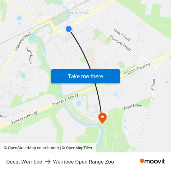 Quest Werribee to Werribee Open Range Zoo map