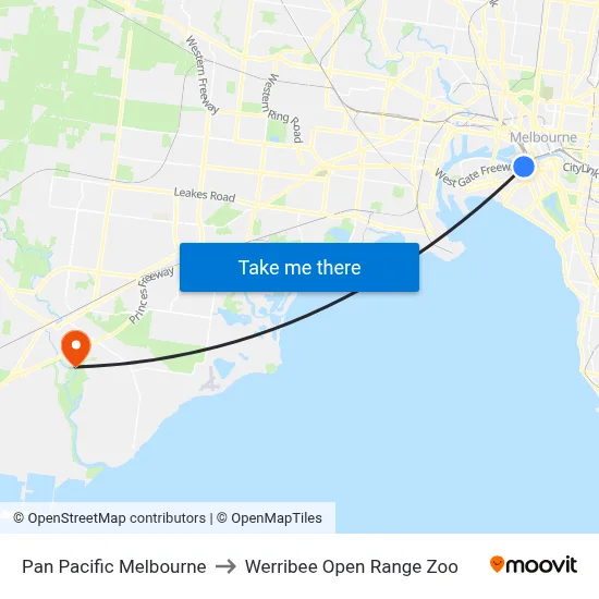 Pan Pacific Melbourne to Werribee Open Range Zoo map