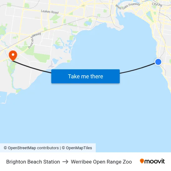 Brighton Beach Station to Werribee Open Range Zoo map