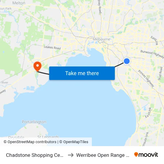 Chadstone Shopping Centre to Werribee Open Range Zoo map