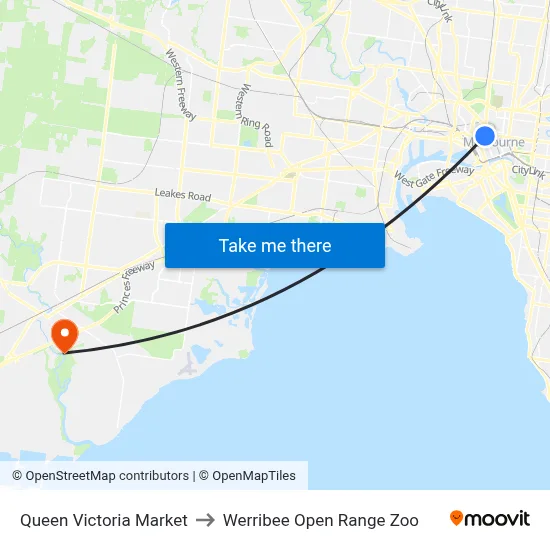 Queen Victoria Market to Werribee Open Range Zoo map