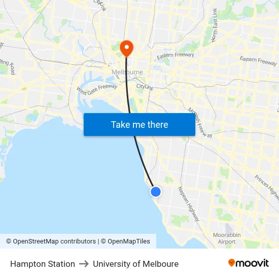 Hampton Station to University of Melboure map