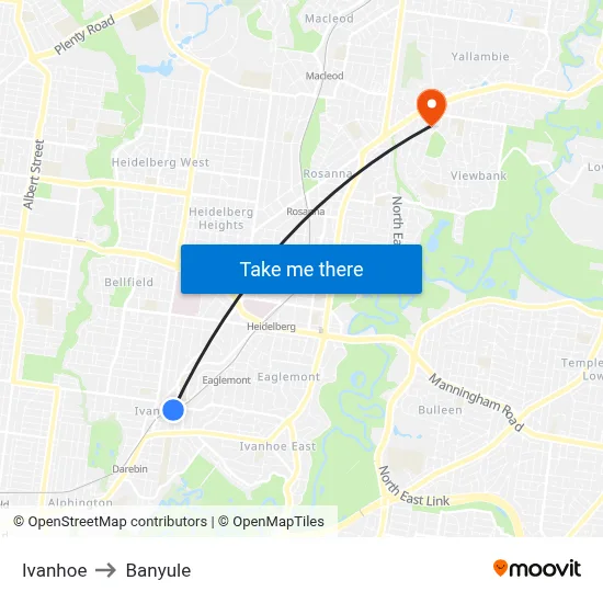 Ivanhoe to Banyule map