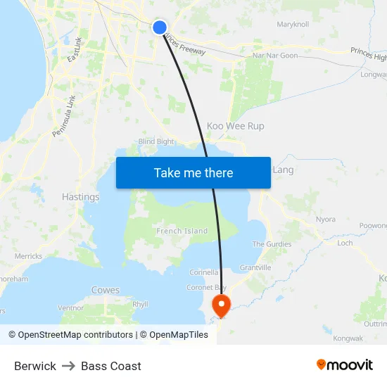 Berwick to Bass Coast map