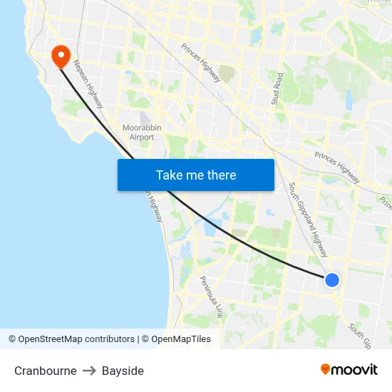Cranbourne to Bayside map