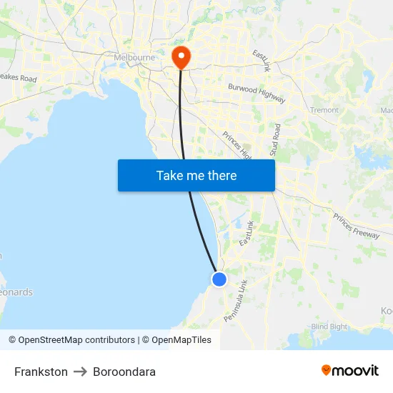 Frankston to Boroondara map