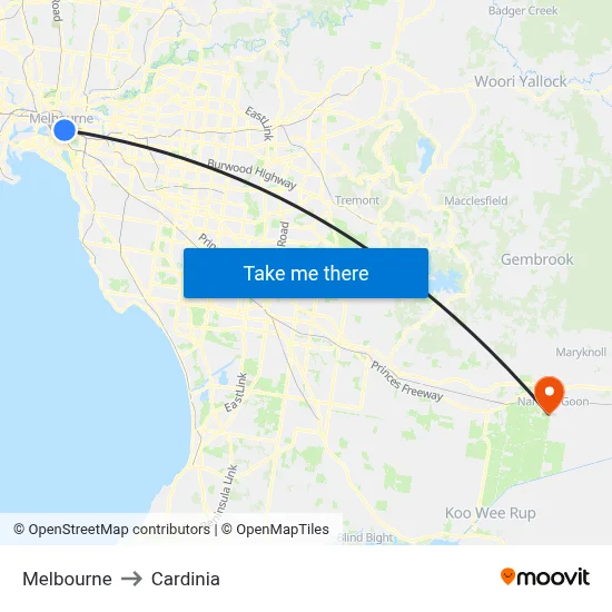 Melbourne to Cardinia map