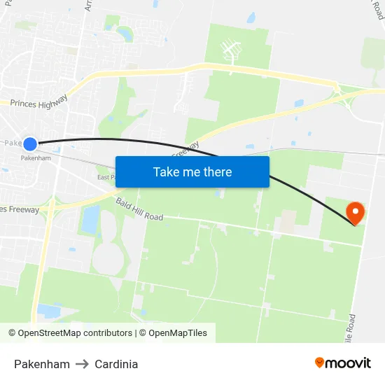 Pakenham to Cardinia map