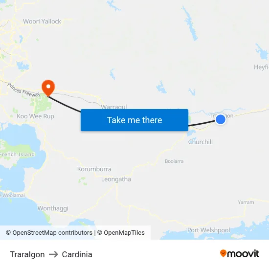 Traralgon to Cardinia map
