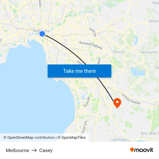 Melbourne to Casey map