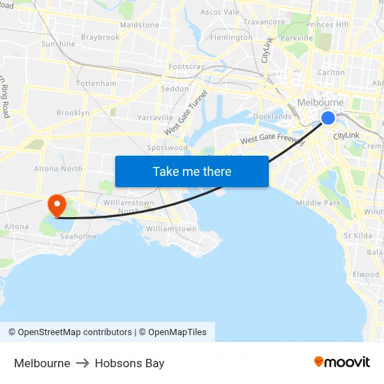 Melbourne to Hobsons Bay map