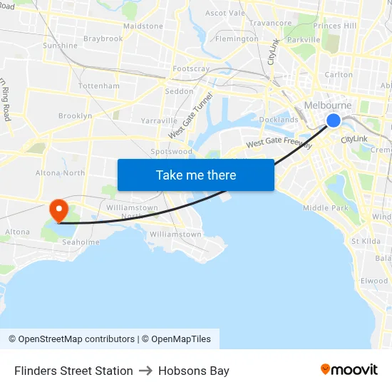 Flinders Street Station to Hobsons Bay map