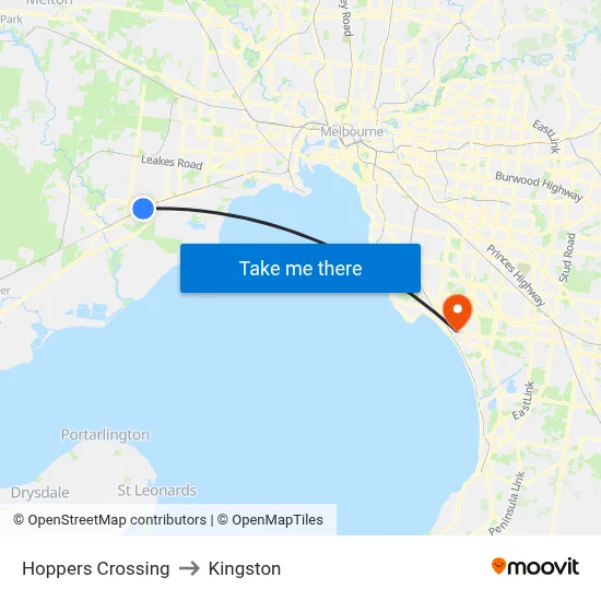 Hoppers Crossing to Kingston map