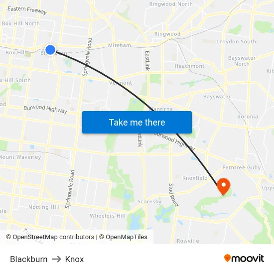 Blackburn to Knox map