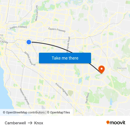 Camberwell to Knox map
