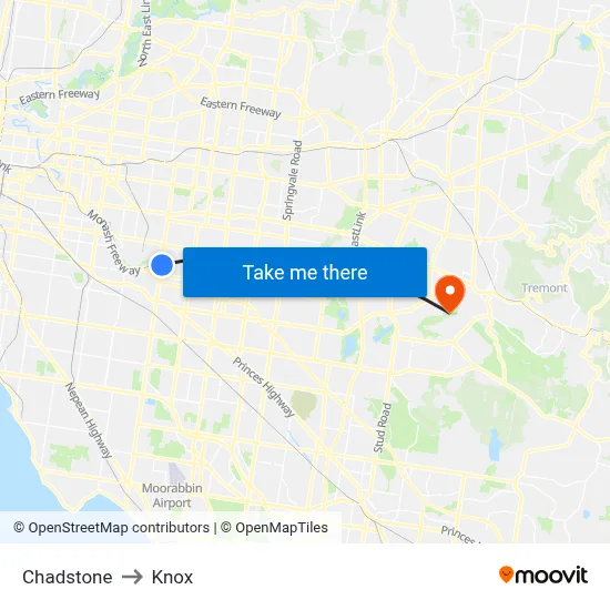 Chadstone to Knox map