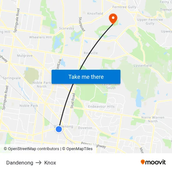 Dandenong to Knox map