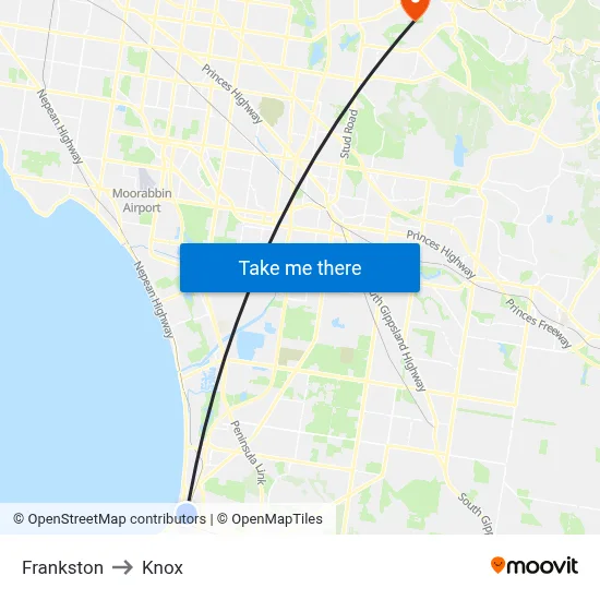Frankston to Knox map