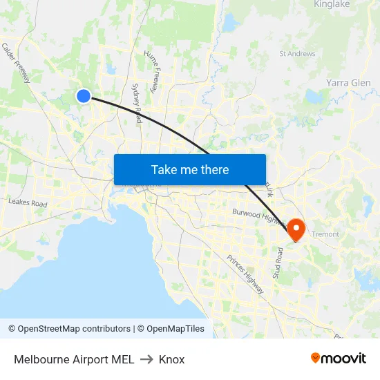Melbourne Airport MEL to Knox map