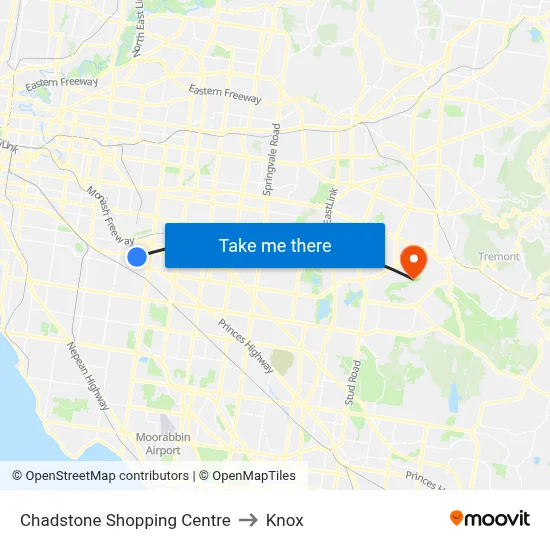 Chadstone Shopping Centre to Knox map