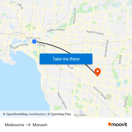 Melbourne to Monash map