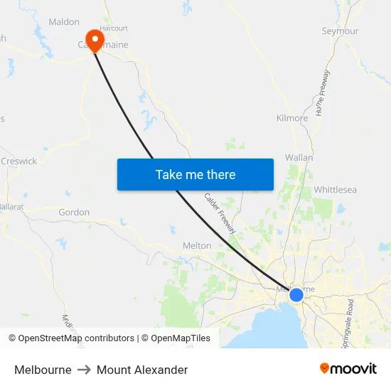 Melbourne to Mount Alexander map
