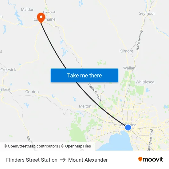 Flinders Street Station to Mount Alexander map