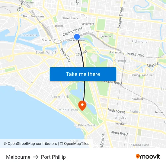 Melbourne to Port Phillip map