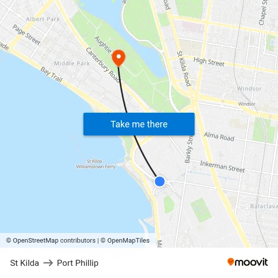 St Kilda to Port Phillip map