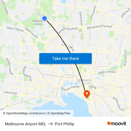 Melbourne Airport MEL to Port Phillip map