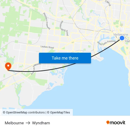 Melbourne to Wyndham map