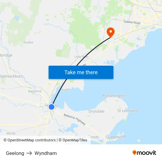 Geelong to Wyndham map
