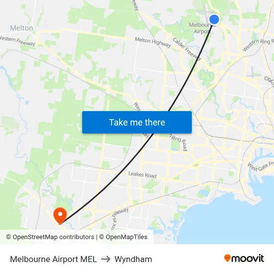 Melbourne Airport MEL to Wyndham map