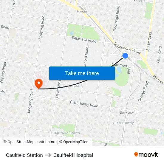 Caulfield Station to Caulfield Hospital map