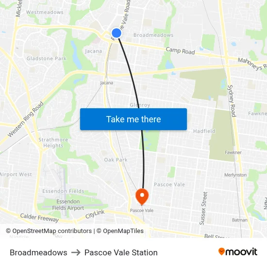 Broadmeadows to Pascoe Vale Station map