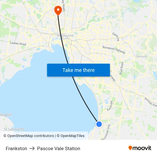 Frankston to Pascoe Vale Station map