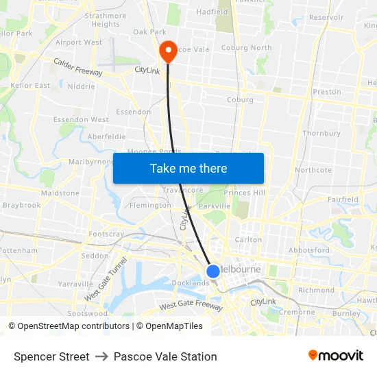Spencer Street to Pascoe Vale Station map