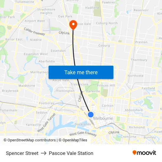 Spencer Street to Pascoe Vale Station map