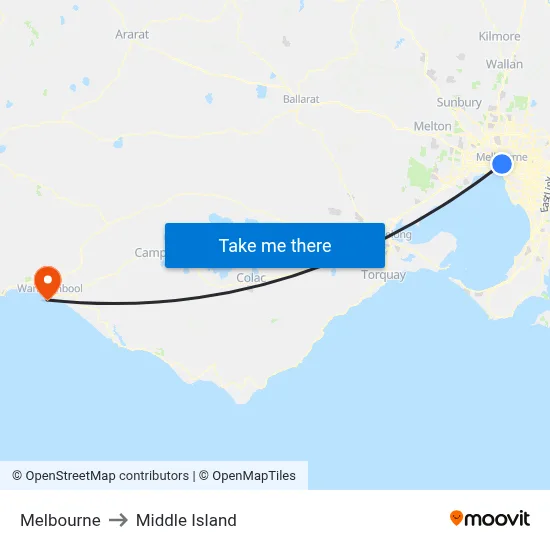 Melbourne to Middle Island map