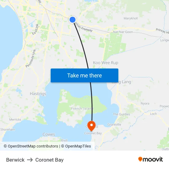 Berwick to Coronet Bay map