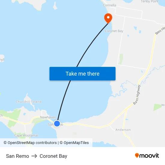 San Remo to Coronet Bay map