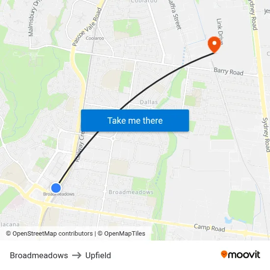 Broadmeadows to Upfield map