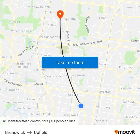 Brunswick to Upfield map