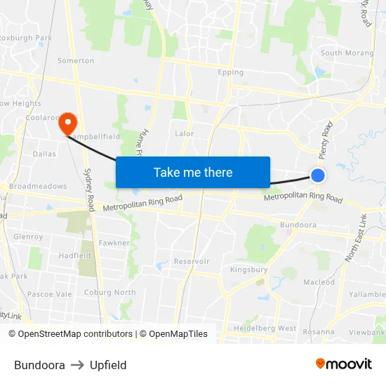 Bundoora to Upfield map